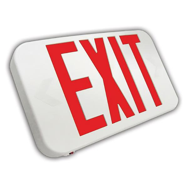 lightweight LED exit sign with dual voltage and emergency lighting capability