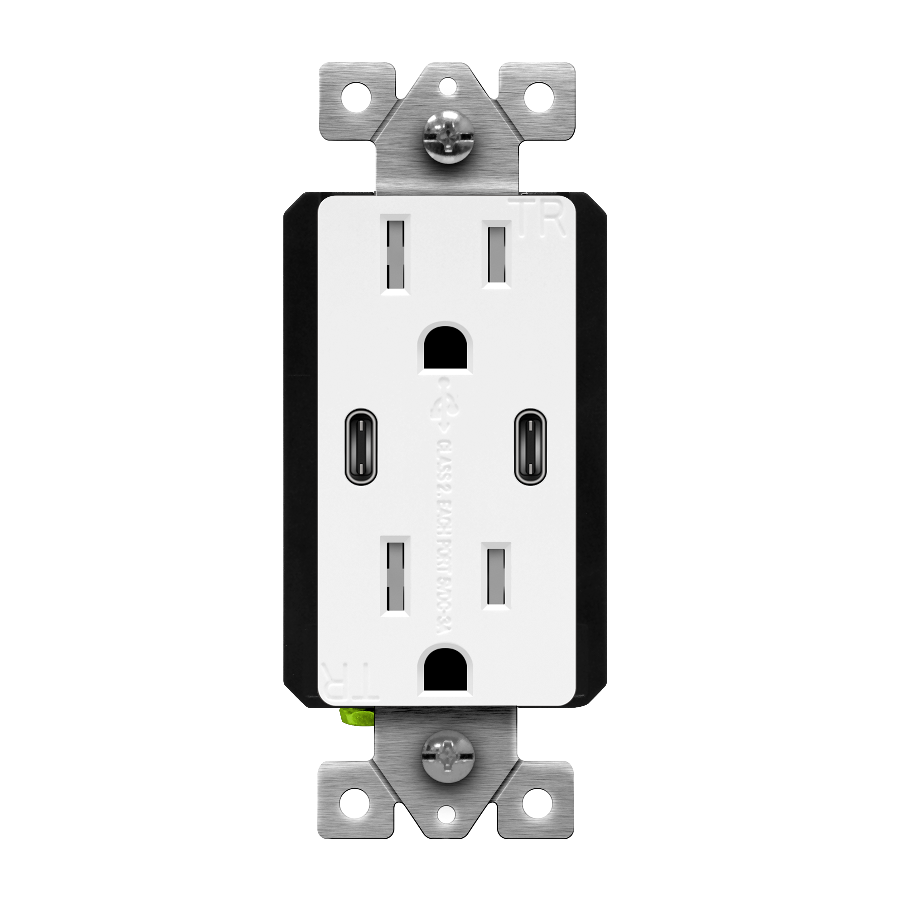 15 Amp Tamper-Resistant Decorator Receptacle with Dual USB Type-C Charger 3.6A | White