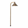 3W LED area light with solid brass antique bronze finish, available in multiple heights and shade sizes, featuring a heavy-duty clear glass lens, integrated 200-lumen LED, 3000K warm white light, and 360-degree beam angle for outdoor landscape lighting.