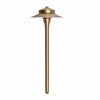 23-inch LED area light with antique bronze solid brass construction, featuring a heavy-duty clear glass lens, integrated 3W LED, 200 lumens output, 3000K warm white color temperature, and 360-degree illumination—ideal for outdoor landscape lighting.