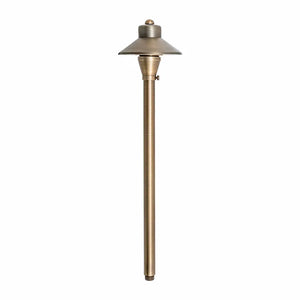 23-inch solid brass LED area light with antique bronze finish, featuring a clear glass lens, 3W integrated LED, 3000K warm white glow, ideal for landscape and pathway lighting