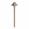 23-inch solid brass LED area light with antique bronze finish, featuring a clear glass lens, 3W integrated LED, 3000K warm white glow, ideal for landscape and pathway lighting