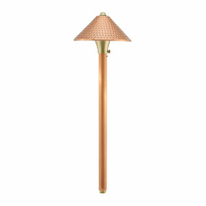 23-inch solid copper LED area light with natural finish, clear glass lens, 3W integrated LED, 3000K warm white, 8-inch shade, ideal for outdoor landscape and pathway lighting