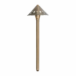 23-inch LED area light with antique bronze solid brass construction, featuring a heavy-duty clear glass lens, integrated 3W LED, 200 lumens output, 3000K warm white color temperature, and 360-degree illumination—ideal for outdoor landscape lighting.