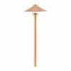 3W LED area light with solid copper natural finish, available in multiple heights and shade sizes, featuring a heavy-duty clear glass or PC lens, integrated 200-lumen LED, 3000K warm white light, and 360-degree beam angle for outdoor landscape lighting.