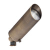 5W LED directional landscape light with 6-5/8-inch solid brass housing, antique bronze finish, convex glass lens, 12V low voltage, 400 lumens, 36-degree beam, IP67 waterproof rating