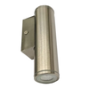 3W LED wall cylinder light with die-cast aluminum and glass housing, brushed nickel finish, selectable 3000K/4000K/5000K color temperature, 300 lumens output, 12V AC, IP-rated for wet locations, suitable for outdoor architectural lighting.