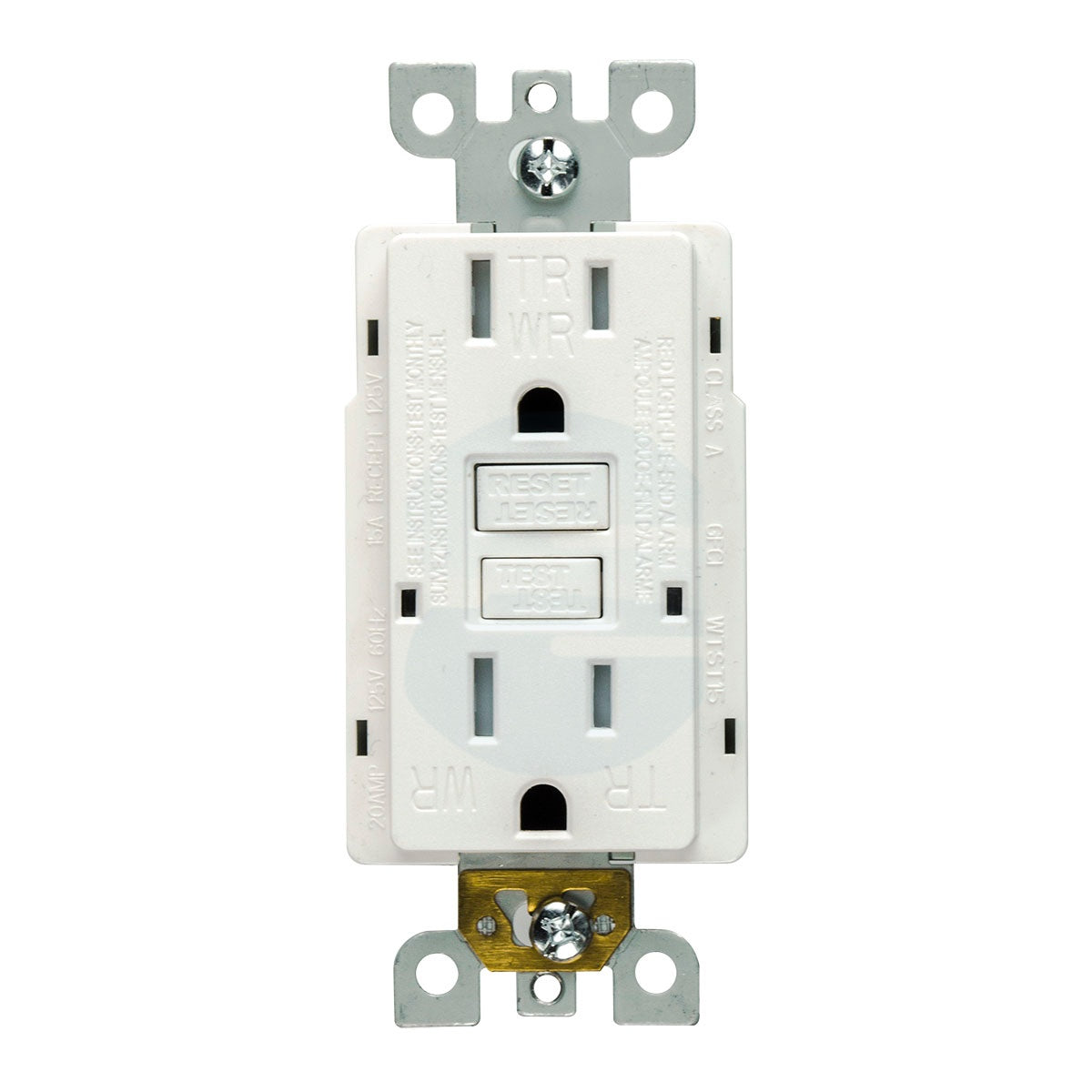15 Amp tamper and weather resistant GFCI outlet with self-test feature, UL943 certified, white receptacle