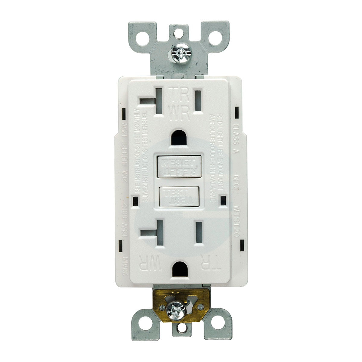 20 Amp tamper and weather resistant GFCI outlet with self-test feature, UL943 certified, white receptacle