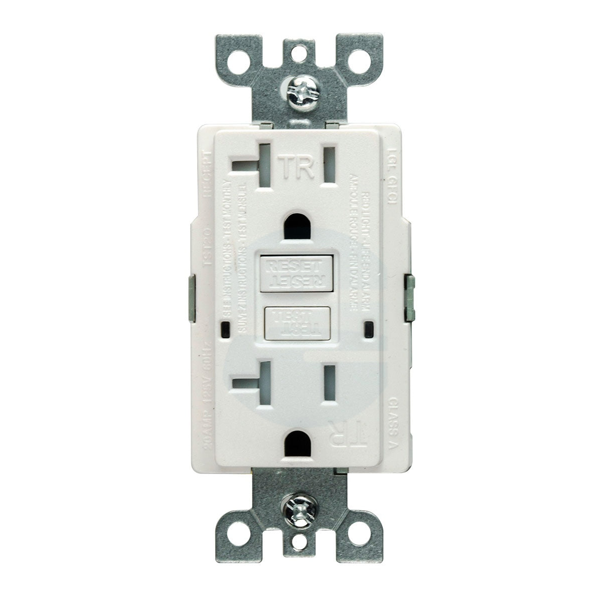 20 Amp tamper-resistant GFCI self-test electrical outlet, UL943 certified receptacle in white