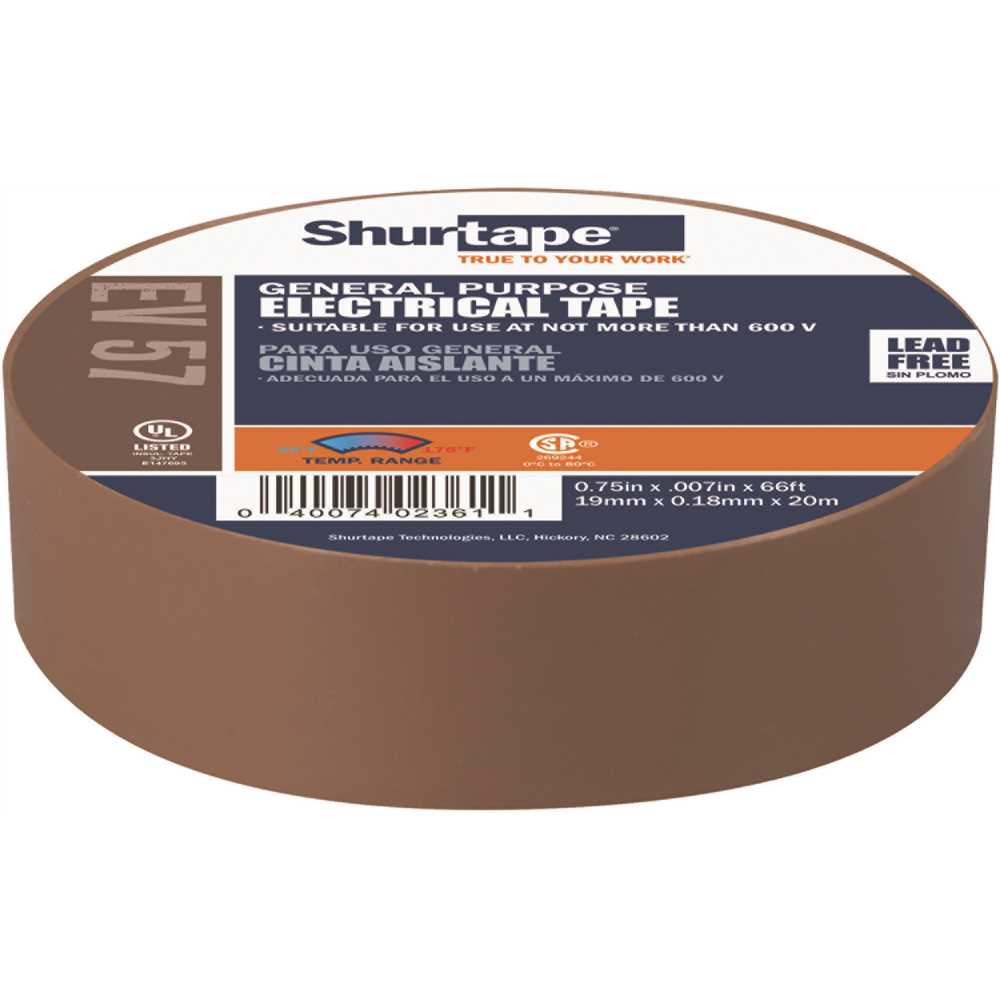 Shurtape EV 57 3/4 in. x 66 ft. General Purpose Electrical Tape, UL Listed, BROWN, 7 mils [10 Rolls]