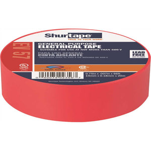 Shurtape EV 57 3/4 in. x 66 ft. General Purpose Electrical Tape, UL Listed, RED, 7 mils [10 Rolls]