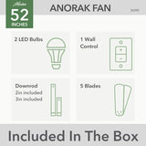 52 Inch Anorak Outdoor Ceiling Fan With LED Light | 5 Grey Blades | 3 Speed | Hunter 50290