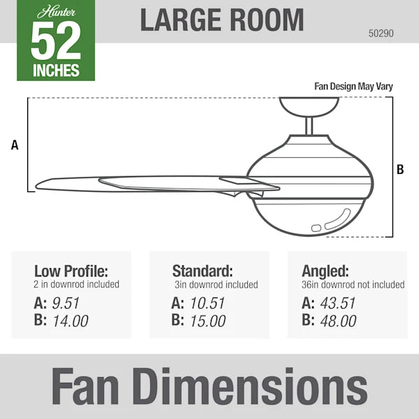 52 Inch Anorak Outdoor Ceiling Fan With LED Light | 5 Grey Blades | 3 Speed | Hunter 50290
