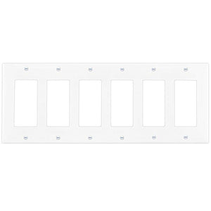 Residential Grade, Mid-Size  Decorator/Gfci Standard Wall Plate, 6-Gang, White