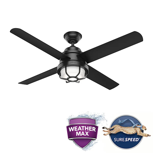 54 Inch Searow Outdoor Ceiling Fan With LED Light | 9W | 1.600LM | 4 Blades | 4 Speeds | Hunter 55085/86