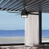 Lantern style outdoor ceiling fan matte silver finish