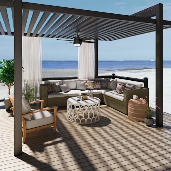 Lantern style outdoor ceiling fan matte silver finish