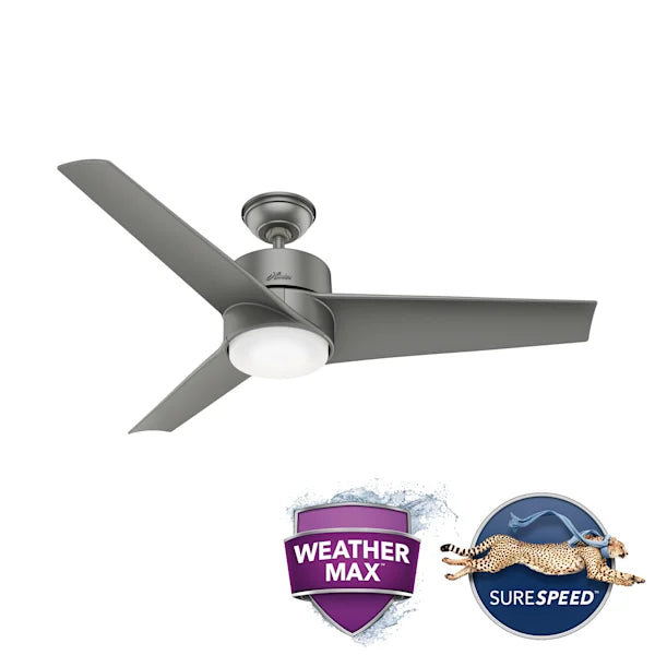 54 Inch Havoc Outdoor Ceiling Fan With LED Light | 18W | 1.600LM | 3 Blades | 4 Speed | Hunter 59470/71/72