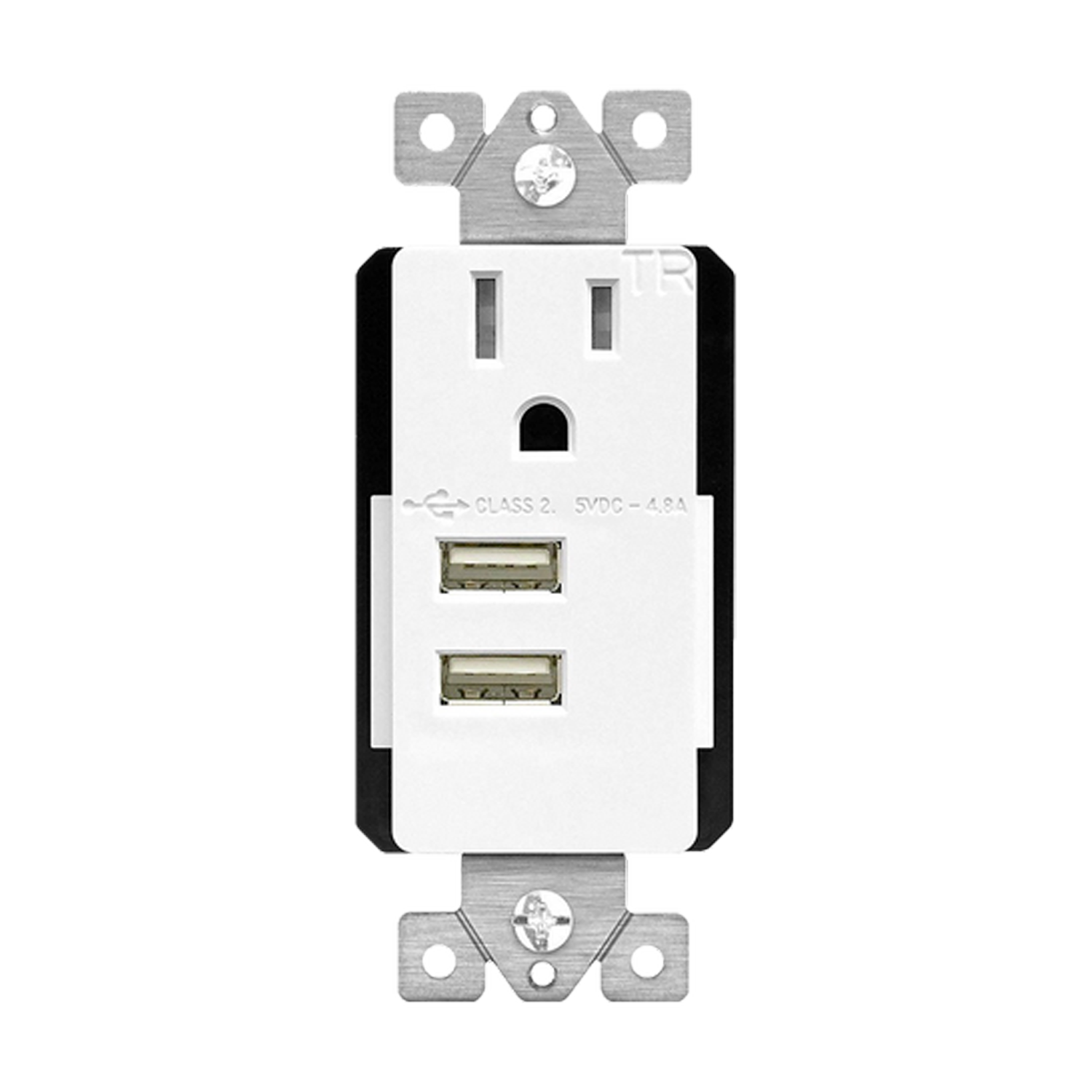 Interchangeable Dual USB Charger 4.8A with 15A Single Tamper-Resistant Receptacle