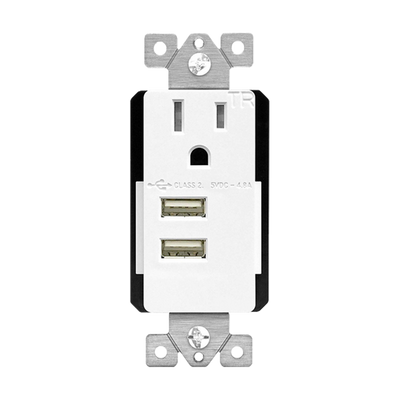 15 Amp Decorator Receptacle With Interchangeable 4.8A 2-USB Type-A Charger | Tamper Resistant | 125V | 5-15R | Enerlites 61150-TR2USB-CU