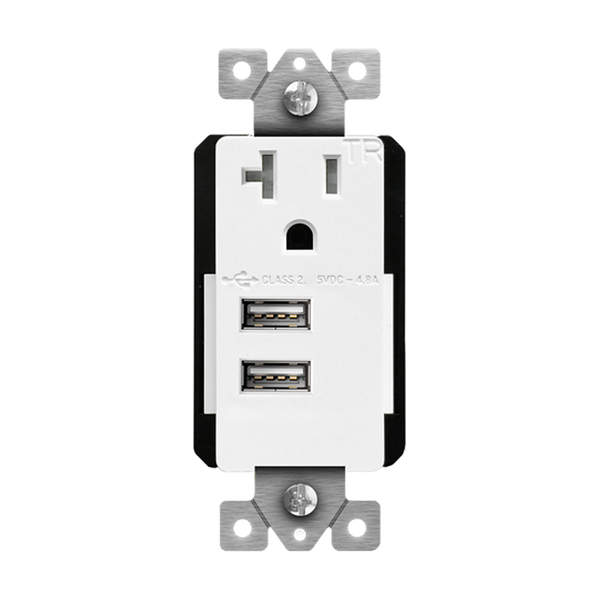 Interchangeable Dual USB Charger 4.8A with 20A Single Tamper-Resistant Receptacle