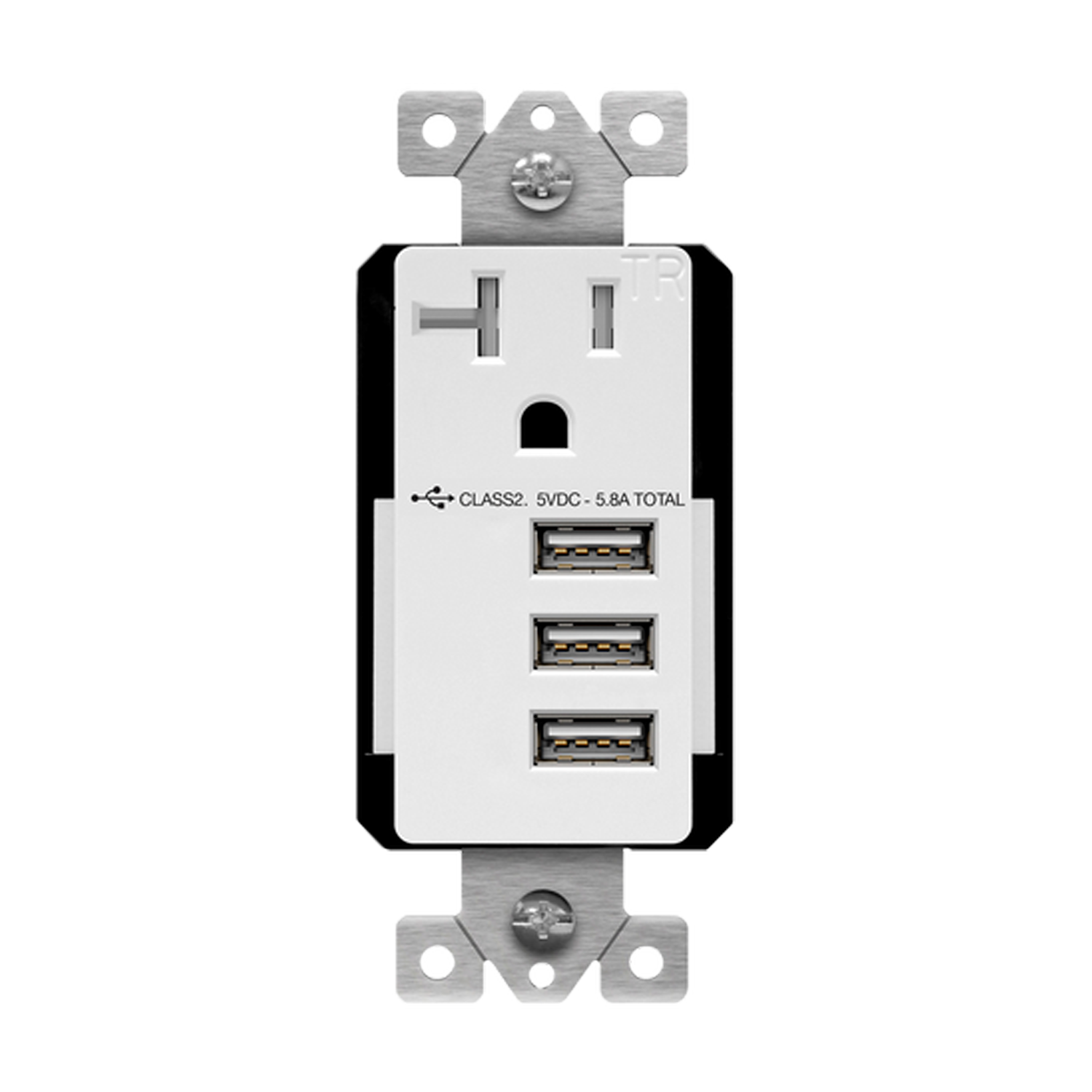 Interchangeable Triple USB Charger 5.8A with 20A Single Tamper-Resistant Receptacle