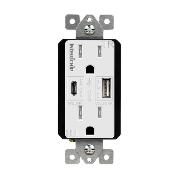 Dual USB Type-C/Type-A Charger 5.8A with 15A Tamper-Resistant Duplex Receptacles