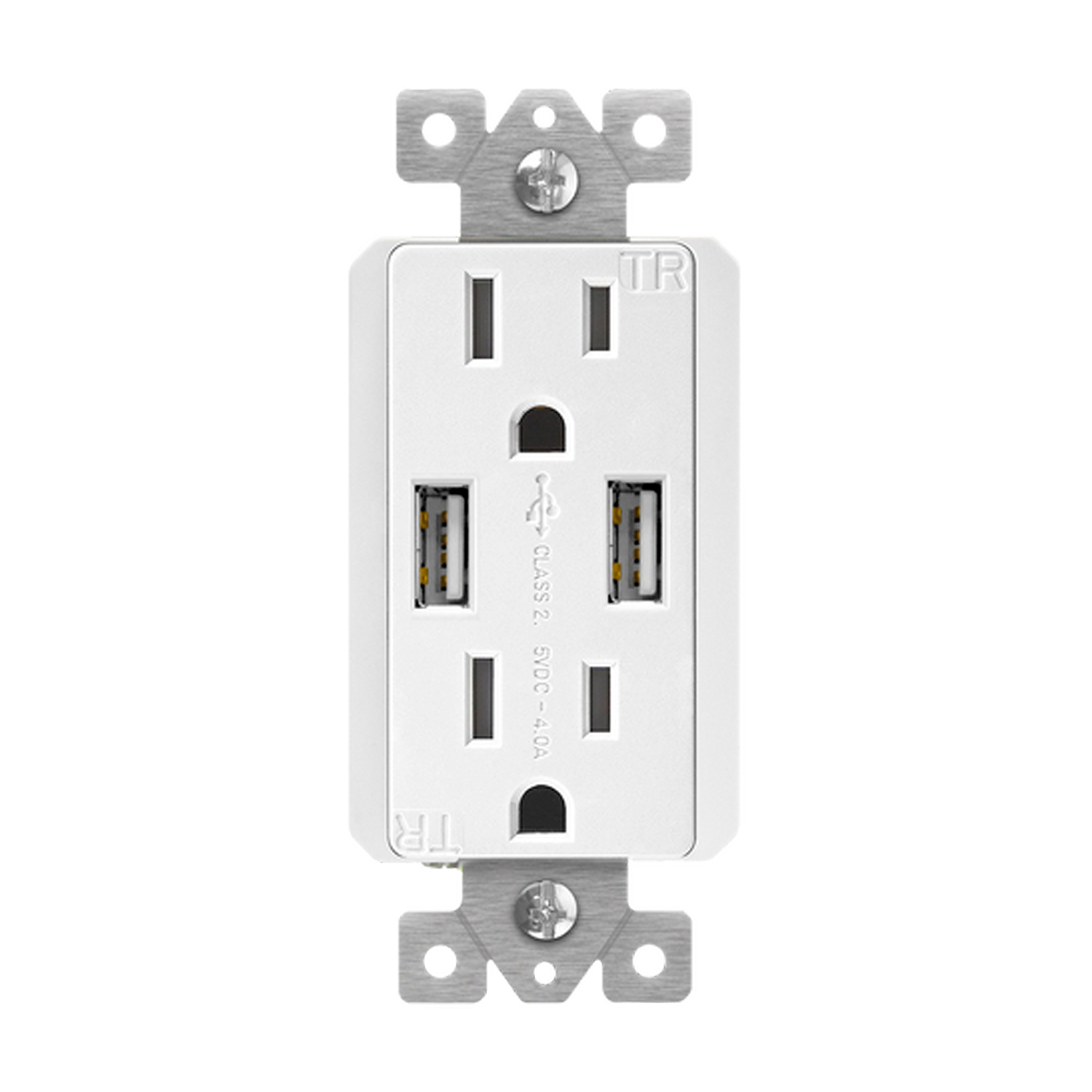 15 Amp Tamper-Resistant Decorator Receptacles with Dual USB Type-A Charger 4.0A | White