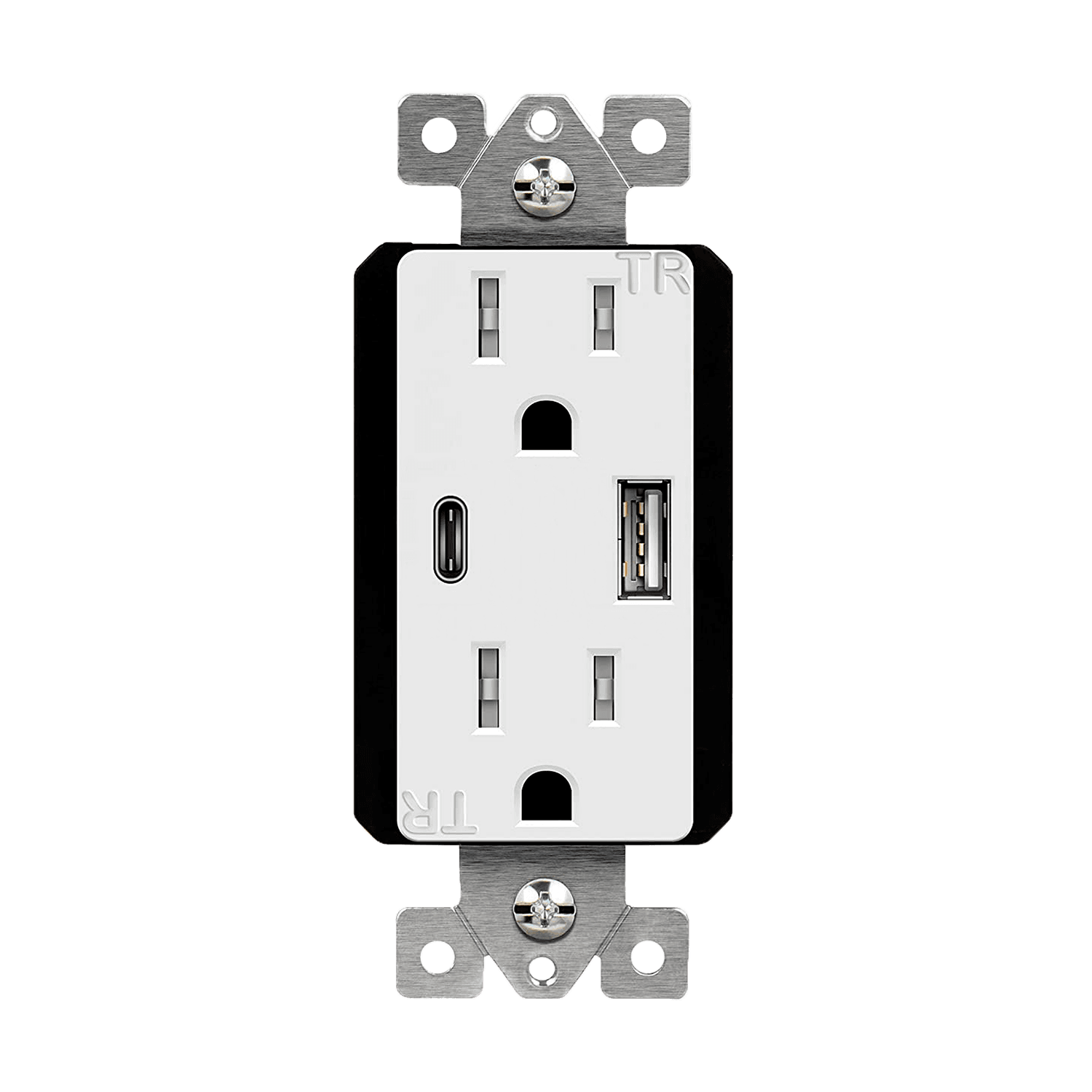 15 Amp Tamper-Resistant Decorator Receptacles with Dual USB Type-C/Type-A Charger 3.6A | White