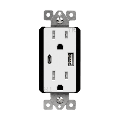 15 Amp Decorator Receptacle With 3.6 Amp Dual USB Type A/C Charger | 125V | Enerlites 61501-TR2USB3-1A1C