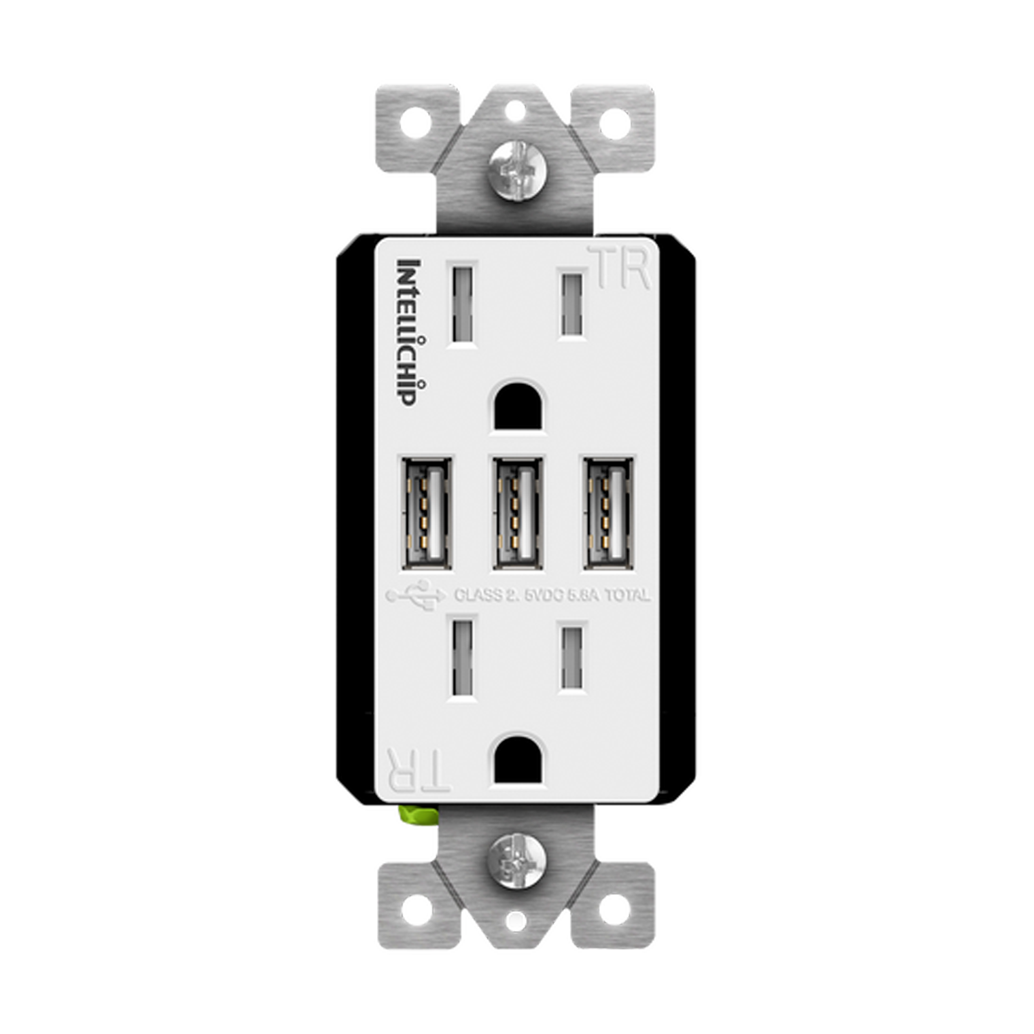 15 Amp Tamper-Resistant Decorator Receptacle with Triple USB Type-A Charger 5.8A | White
