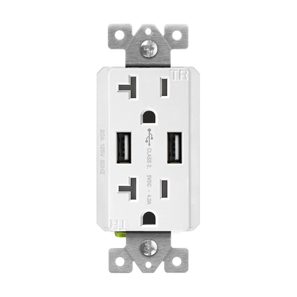 Dual USB Charger 4.8A with 20A Tamper-Resistant Duplex Receptacles
