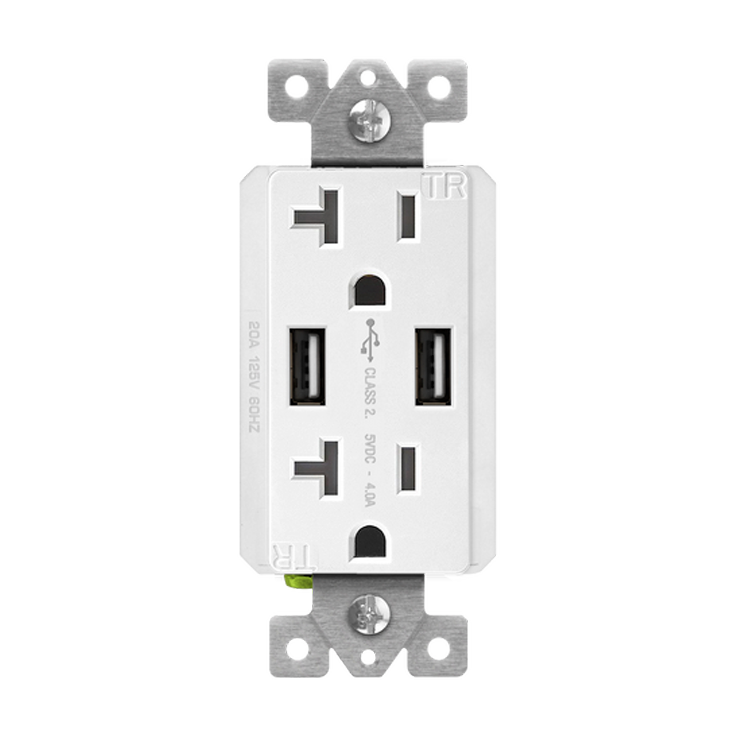 20 Amp Tamper-Resistant Decorator Receptacles with Dual USB Type-A Charger 4.0A | White