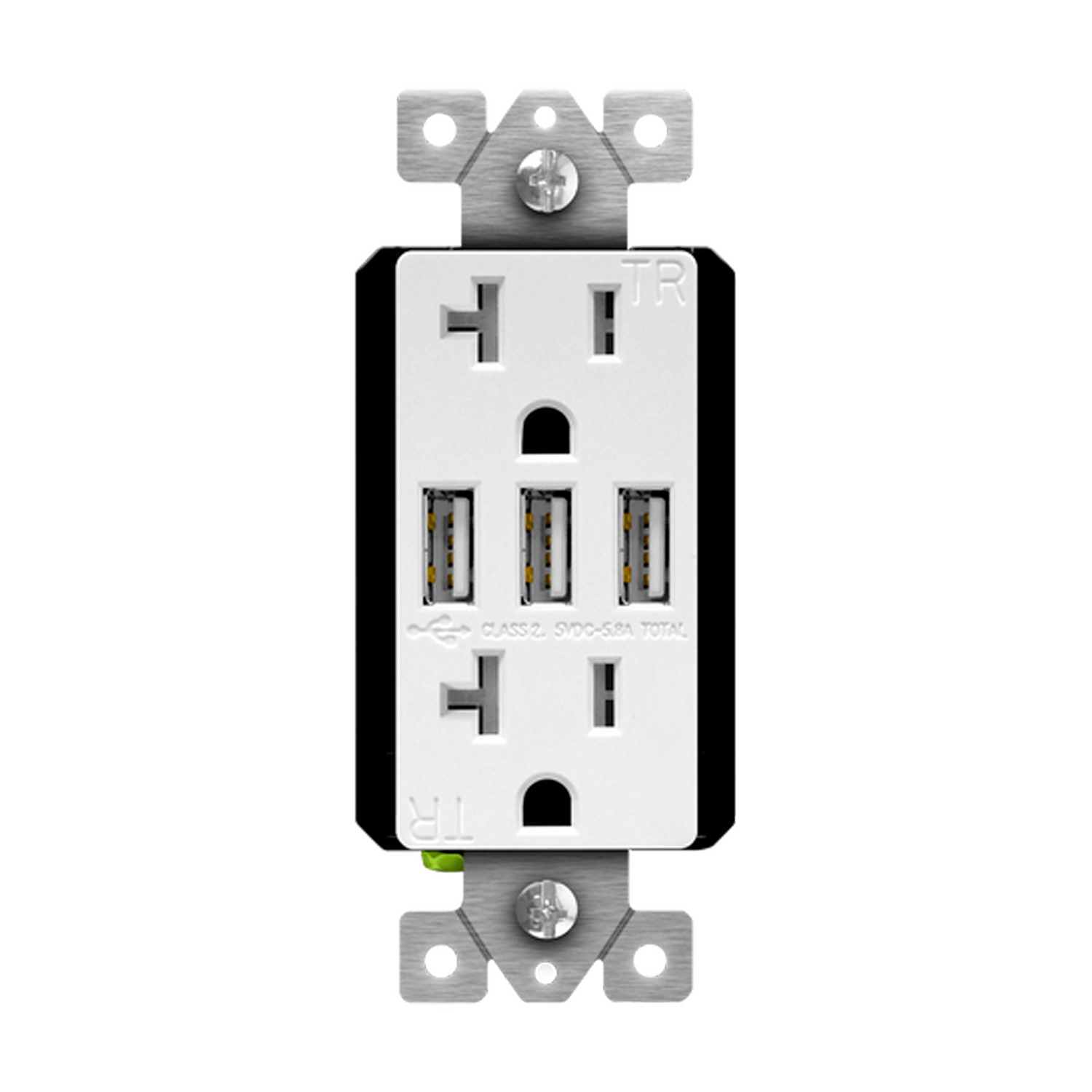20 Amp Tamper-Resistant Decorator Receptacle with Triple USB Type-A Charger 5.8A | White