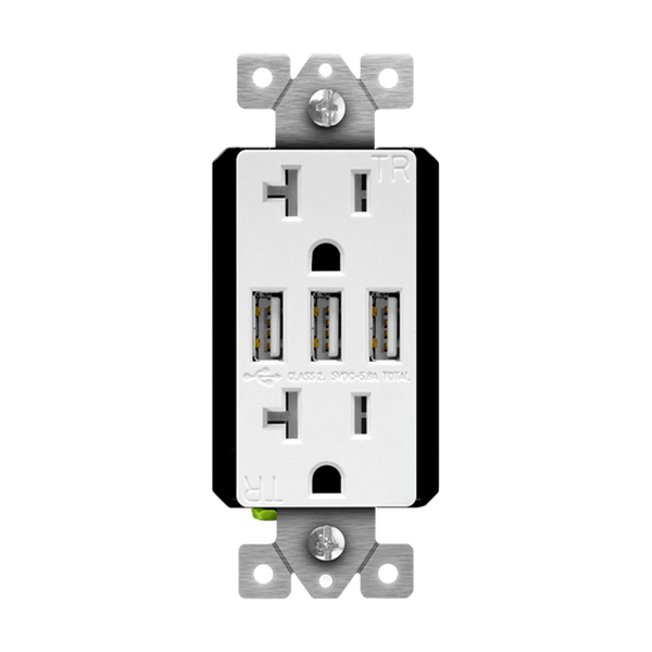 Triple USB Charger 5.8A with 20A Tamper-Resistant Duplex Receptacles