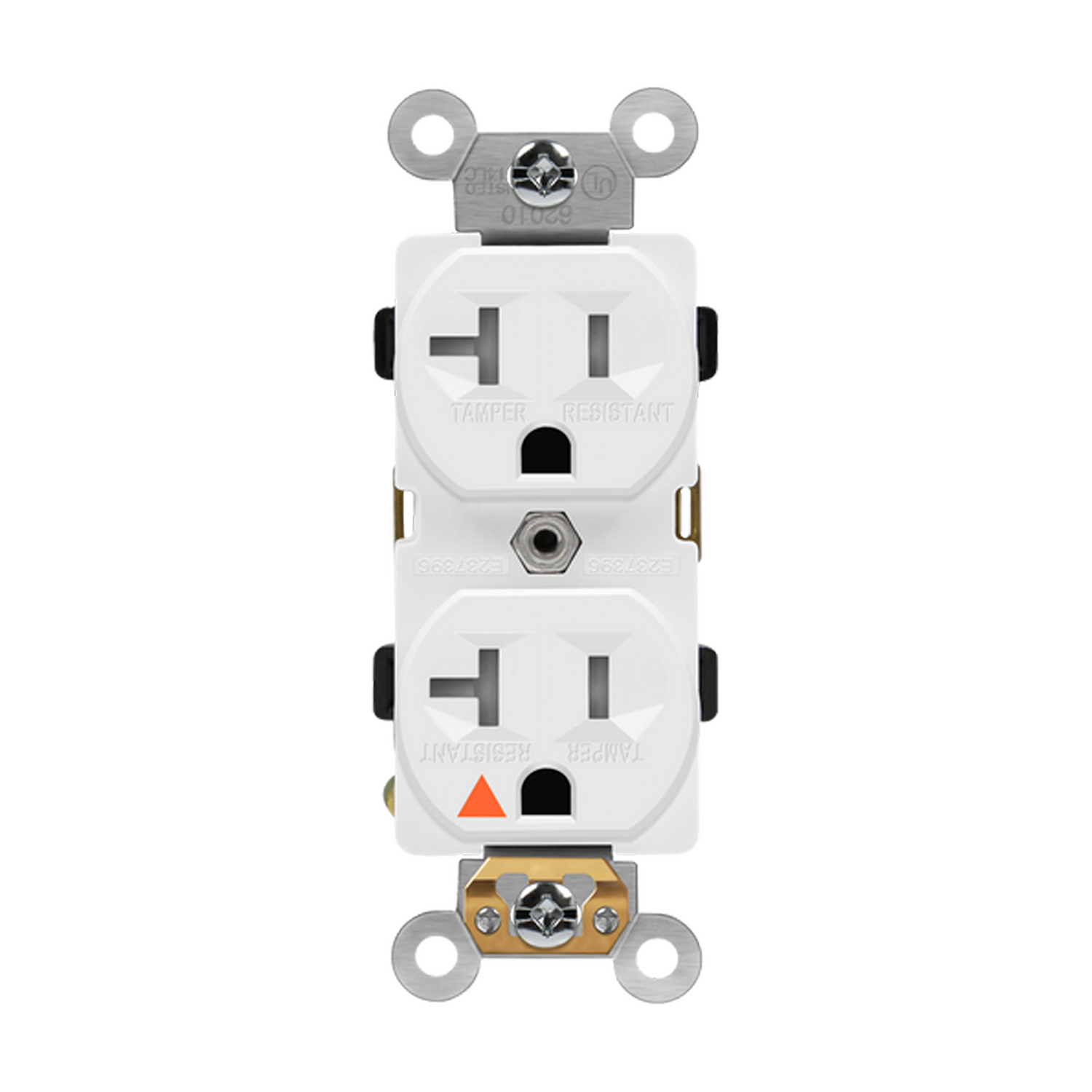 20 Amp Duplex Receptacle | Tamper Resistant | Isolated | 125V | White | Industrial Grade