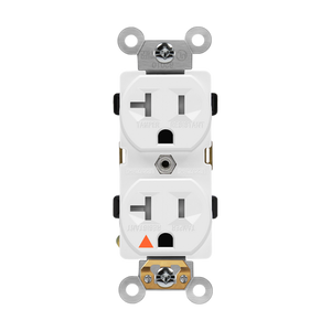 20 Amp Duplex Receptacle | Tamper Resistant | Isolated | 125V | White | Industrial Grade