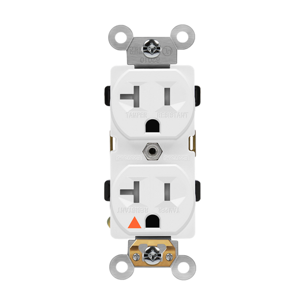 20 Amp Duplex Receptacle | Tamper Resistant | Isolated | 125V | White | Industrial Grade