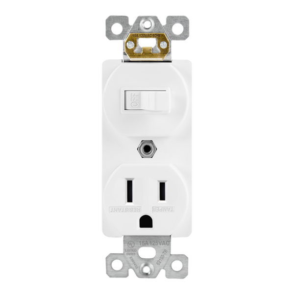 15 Amp Combo Receptacle | Tamper Resistant | Switch/Single | 120V | Commercial Grade