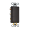 Triple single pole decorator switch, 120/277V, designed to control three separate light fixtures from a single wall plate in a streamlined, modern style