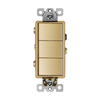 Triple single pole decorator switch, 120/277V, designed to control three separate light fixtures from a single wall plate in a streamlined, modern style
