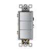 Triple single pole decorator switch, 120/277V, designed to control three separate light fixtures from a single wall plate in a streamlined, modern style