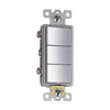Triple single pole decorator switch, 120/277V, designed to control three separate light fixtures from a single wall plate in a streamlined, modern style