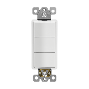 Decorator Quiet Triple Rocker Switch, Single Pole, 15A/120V, Commercial Grade