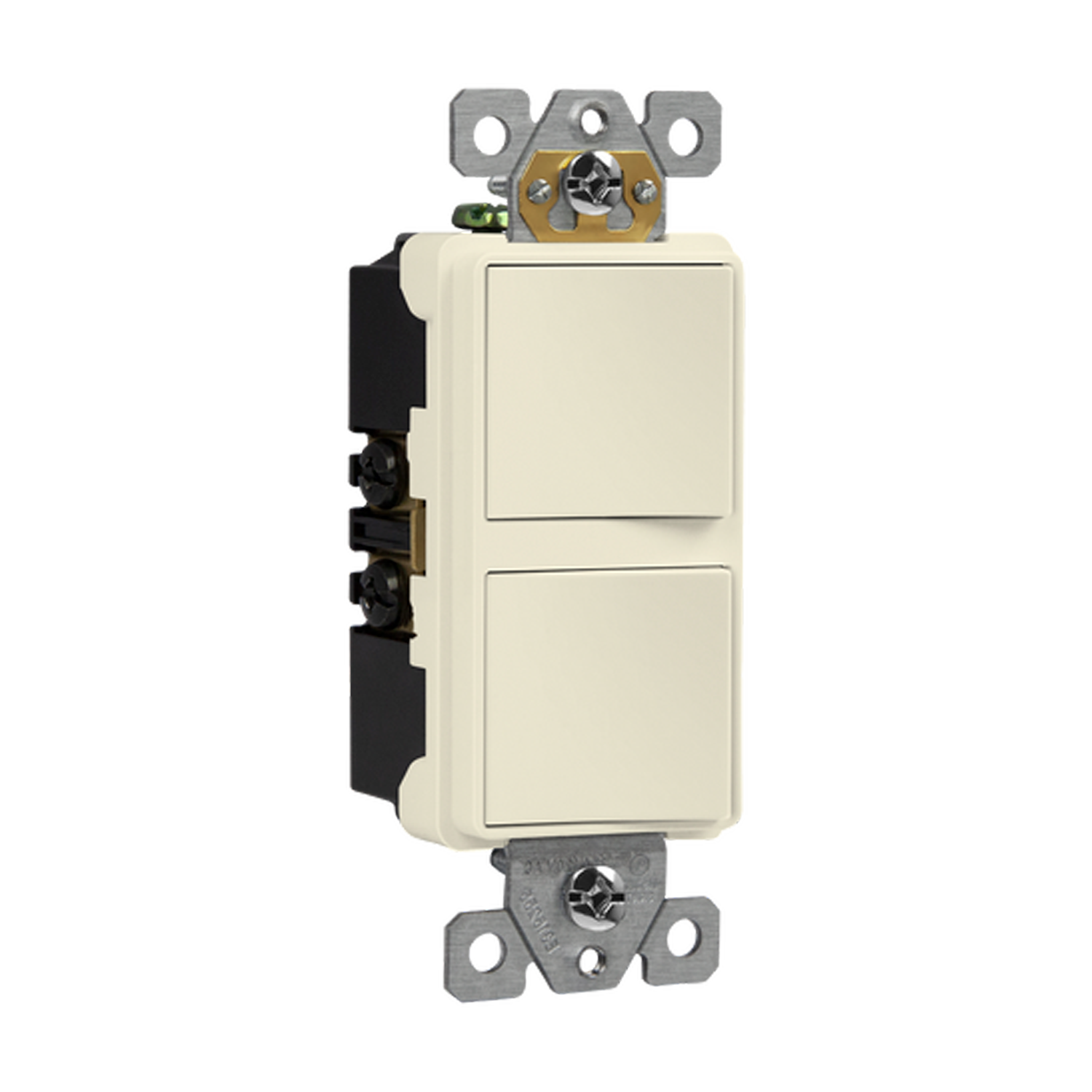 ENERLITES 62834 dual rocker switch with AC quiet feature, back and side wiring terminals, 15A 120V.
