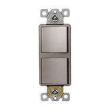 ENERLITES 62834 dual rocker single pole switch with AC quiet feature, back and side wiring, optional grounding, and UL94 V2 flammability rating.