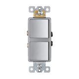 ENERLITES 62834 dual rocker single pole switch with AC quiet feature, back and side wiring, optional grounding, and UL94 V2 flammability rating.