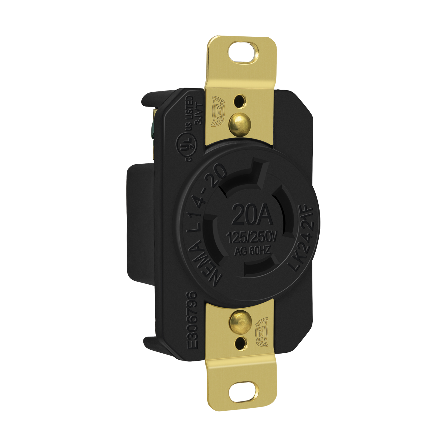 Industrial Straight Blade Locking Receptacle | 20 Amp, 125/250VAC | NEMA L14-20R