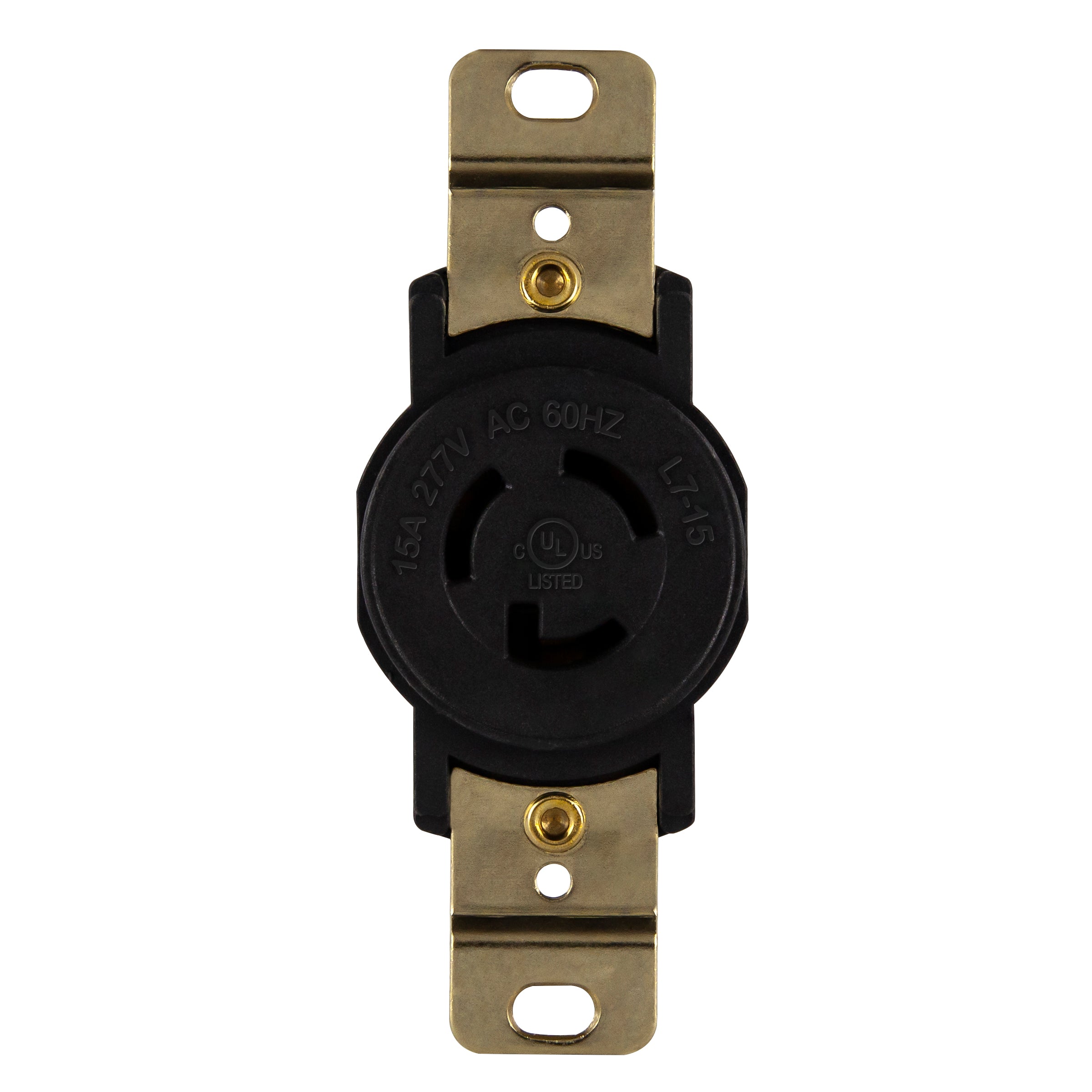 Industrial NEMA L7-15R locking receptacle, 15 amp 277V straight blade outlet for secure high-voltage connections in commercial and industrial applications
